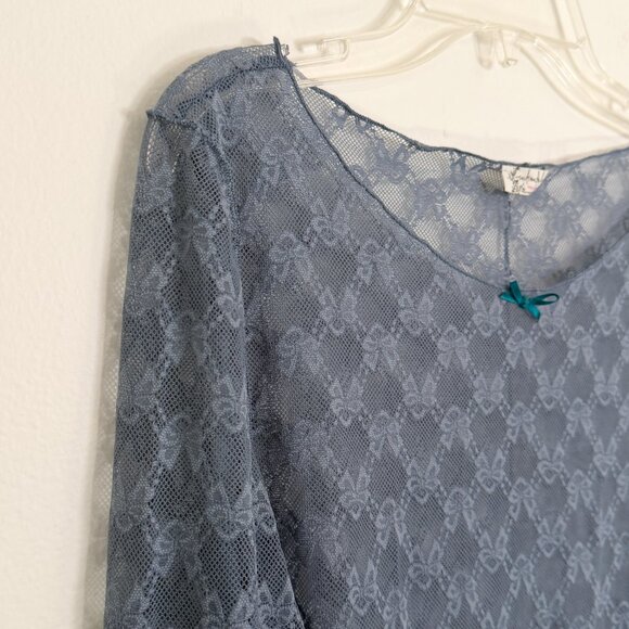 Free People Intimately / Blue lace Long Sleeve From Me to You Sheer Top M NWT - Picture 5 of 6